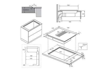 Fogão de mesa Candy CIH614CF com exaustor integrado