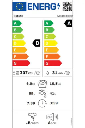 Máquina de lavar e secar roupa Hisense WD5I1045BBQ 10,5 kg / 6 kg