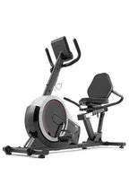Bicicleta de exercício semi-reclinada Hop-Sport HS-060L Pulse, modelo vertical com encosto, 8 níveis de resistência magnética, volante de 15 kg e ecrã LCD.