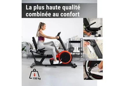 Bicicleta de exercício semi-reclinada Hop-Sport HS-060L Pulse, modelo vertical com encosto, 8 níveis de resistência magnética, volante de 15 kg, ecrã LCD, vermelha.