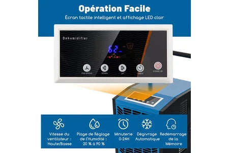 Desumidificador profissional Giantex, 66 L/dia, bomba e mangueira de escoamento, temporizador de 24 horas, azul.