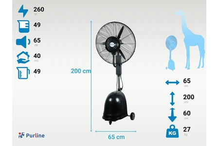 Ventilador de névoa de alto fluxo Purline MISTY 12 com depósito de 49L, preto