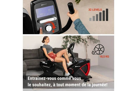 Bicicleta de exercício Hop-Sport HS-070L Helix semi-reclinada com Bluetooth e aplicação, 32 níveis de resistência, volante de 18,5 kg, assento ajustável e computador de bordo.