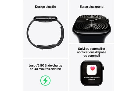 Apple Watch Series 10 GPS, caixa em alumínio de 46 mm, prateada, com bracelete desportiva Blue Cloud.