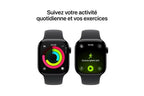 Apple Watch Series 11 GPS, caixa de alumínio preto brilhante de 42 mm com bracelete desportiva preta - Tamanhos S/M