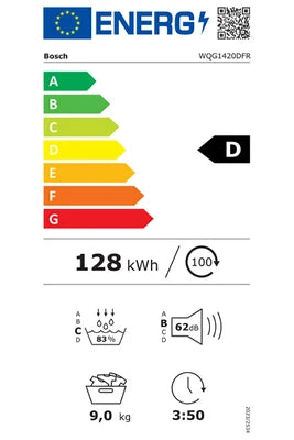Máquina de secar roupa Bosch Série 6 com bomba de calor, capacidade de 9 kg, branca WQG1420DFR