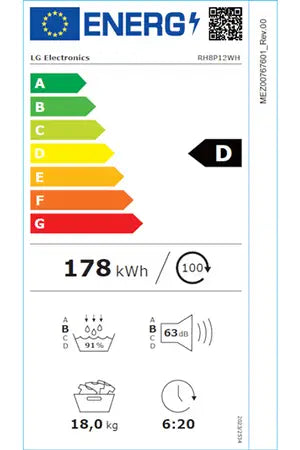 Máquina de secar roupa de condensação LG RH8P12WH